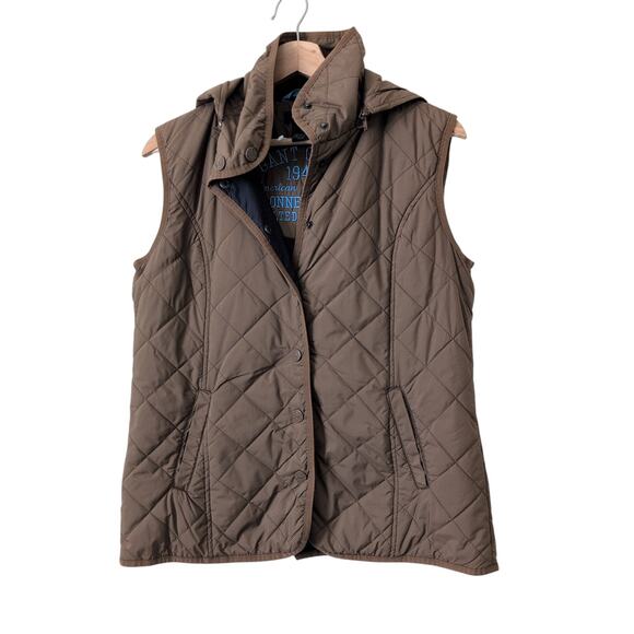 GANT Quilted Vest Womens Large Brown Hooded Snap Puffer Gillet Preppy Old Money - Picture 1 of 13